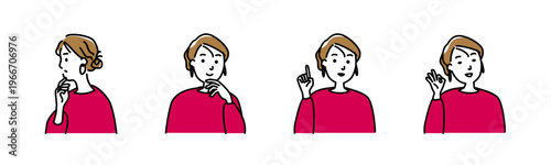 カジュアルな服装の若い女性のいろいろな表情