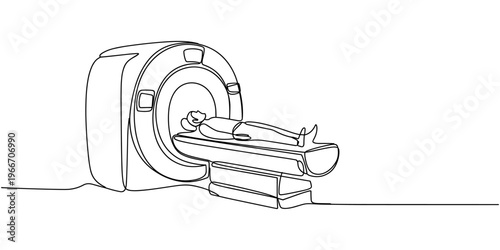 MRI machine. One line, CT Scanner continuous one line drawing minimalism design, Ct Scanner continuous one line drawing, MRI machine. One line, Magnetic Resonance Icon. Hand Drawn Symbol Vector pro.