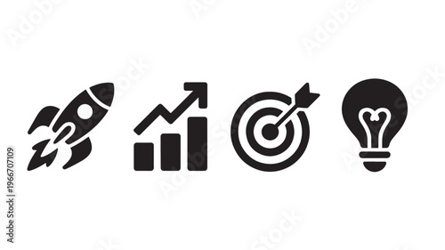 Business Icons Set Startup Growth Strategy Rocket Chart Target Light Bulb Vector Icons Transparent