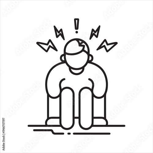 Panic attack icon. Vector thin line illustration with editable stroke showing emotional overload, anxiety crisis and stress symptoms.