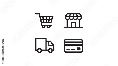 Ecommerce Icons Set with Shopping Cart Store Truck Credit Card for Online Retail and Digital Payments