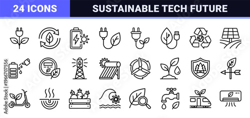 Sustainable Energy and Renewable Ecology Linear Graphic Resources featuring Minimalist Monoline Geometric Outlines for Clean Tech