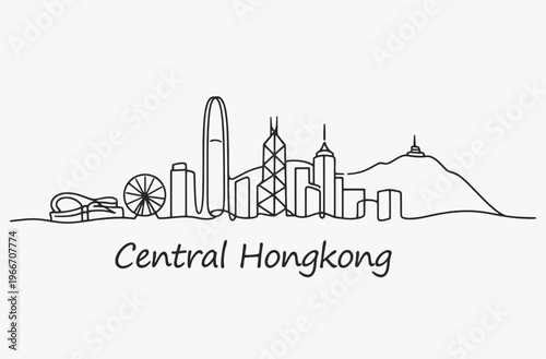 Flat Design one line without breaking the Central Hongkong city.