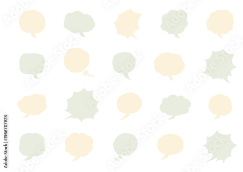 淡い黄色と緑の手描き吹き出しセット（ベタ塗り）