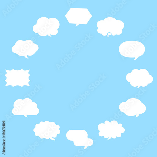 色々な形の白い吹き出しの円形リングフレーム