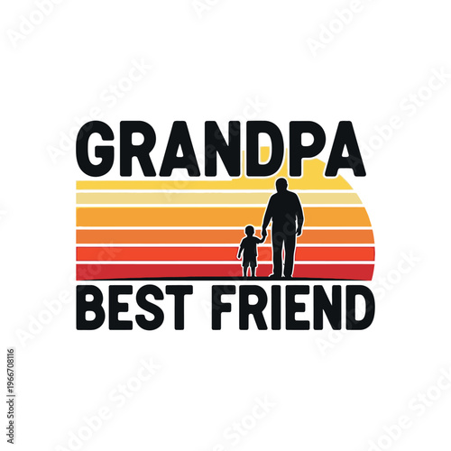 Grandpa best friend retro sunset silhouette of grandfather and grandson holding hands