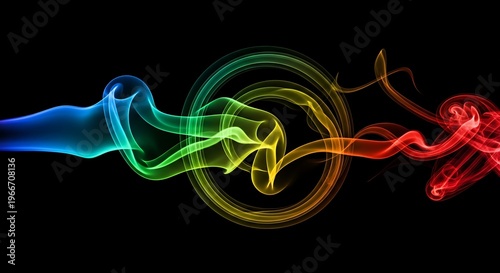 Abstract smoke effect in rainbow colors on black background graphic design
