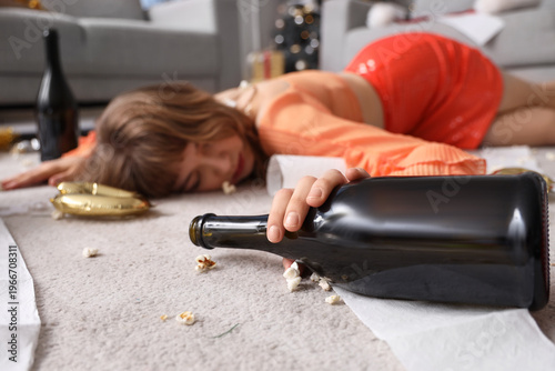 Drunk young woman sleeping ...