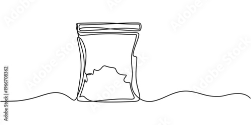 Brown bag lunch Drawing, Plastic cocaine bag icon, Plastic bag one line continuous drawing. Waste bag continuous one line illustration. Vector minimalist linear illustration, Vector illustration.