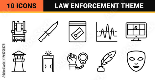 Law Enforcement and Criminology Metadata Design for Stock Agencies Featuring Minimalist Geometric Line Art and Monoline Outlines