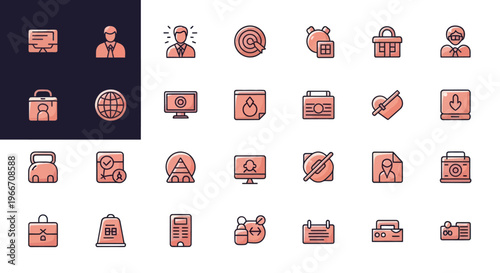 Business and Technology Icons Set, Modern Flat Design, Peach Color Palette