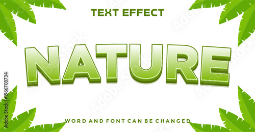Nature 3D Text Effect with Green Gradient Typography and Tropical Palm Leaves Border