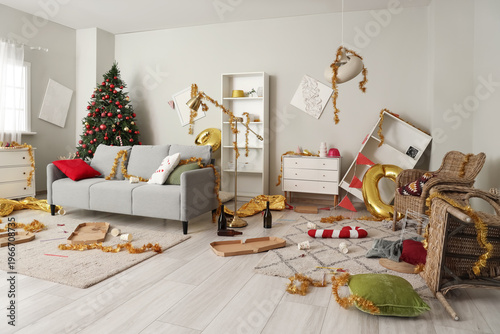 Interior of messy living ro...