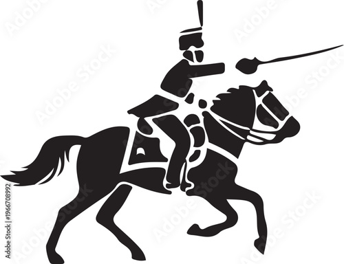 Print Silhouette of a hussar soldier riding a horse with a sword drawn