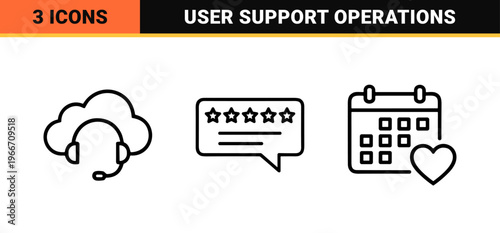 Customer Service and Technical Support Outline Icon Set with Minimalist Geometric Line Art for CRM Software and Help Desk Interface Design