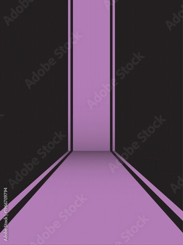 Empty fashion runway with purple carpet and black walls, 3d rendering of a stage for a fashion show