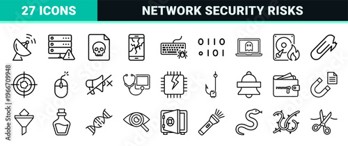 Cyber Exploitation and Network Vulnerability Minimalist Monoline Geometric Line Art for High-End Security Software UI and Web Design.