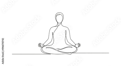 Meditating person, continuous line drawing, minimalist yoga pose, calm mind, zen.