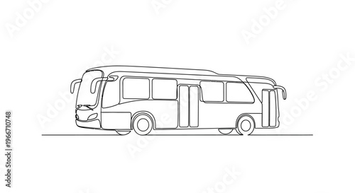 Minimalist Line Art Drawing of a Modern Bus on a White Background