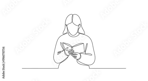 Minimalist line art of a person reading a book, simple, elegant, and focused on the act of learning.