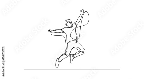 Dynamic single line drawing of a man jumping for joy, celebrating success, freedom, and happiness.