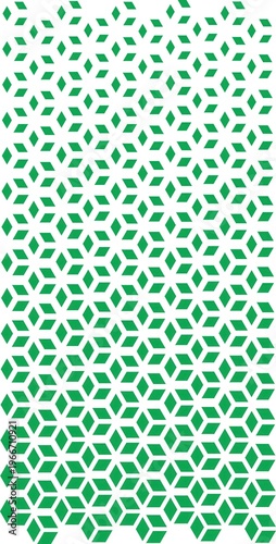 Seamless geometric pattern with green rhombuses forming a 3d cube effect, abstract isometric background