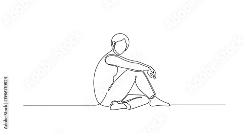 Minimalist Line Art of a Person Sitting Alone, Contemplative Pose, Simple Elegant Design