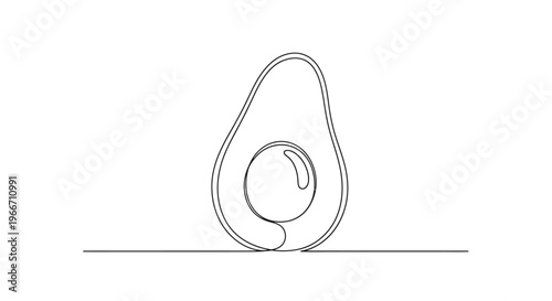 Minimalist Avocado Line Art: Single Continuous Line Drawing of Halved Avocado with Seed