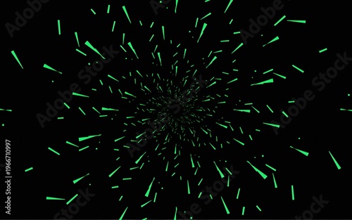 Abstract background with green geometric shapes radiating from the center on a black background
