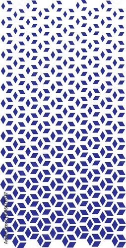 Seamless geometric pattern with blue rhombuses forming a 3d cube effect on a white background