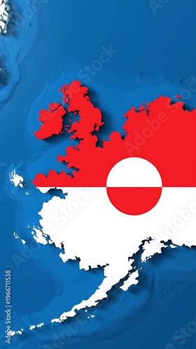 Greenland Map With Red Top And White Bottom Over Blue Ocean Background