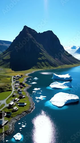 Greenland Village With Icebergs In Awe Inspiring Majestic Mountain Landscape