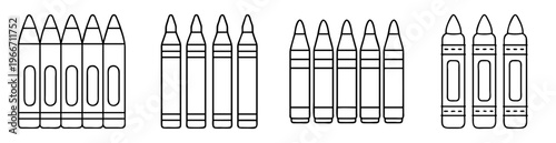 Outlined collection of crayon boxes with different crayon styles and shapes