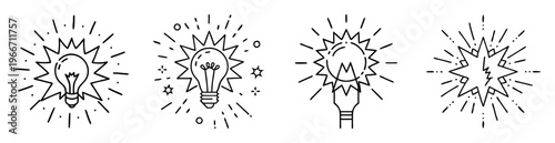 Collection of cartoon lightbulb ideas with radiant energy and creative inspiration