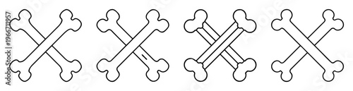 Four Variations of Crossed Bones Symbol in Simple Black and White Outlines
