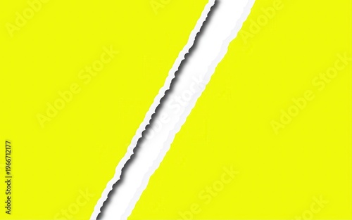 Bright yellow paper with a diagonal torn edge revealing a white background