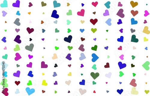Abstract background with colorful hearts isolated on white background