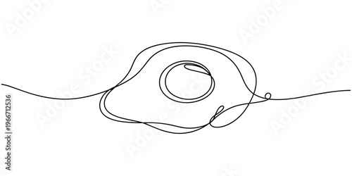 Single continuous line drawing of a sunny side up egg. white background, Modern one line design vector graphic illustration