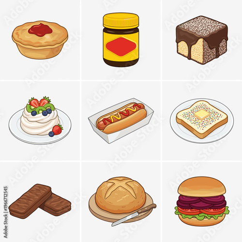 Collection of iconic Australian food and snacks isometric vector illustration isolated on neutral background