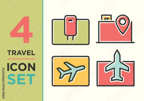 Clean and modern travel icon set featuring essential tourism, transportation, and vacation symbols. Perfect for websites, apps, UI design, presentations, and branding projects related to travel and ad