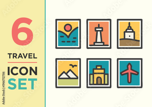 Clean and modern travel icon set featuring essential tourism, transportation, and vacation symbols. Perfect for websites, apps, UI design, presentations, and branding projects related to travel and ad