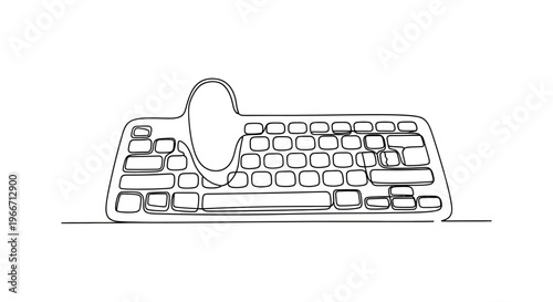 Melting Keyboard Line Art: Abstract Concept of Digital Overload and Tech Burnout