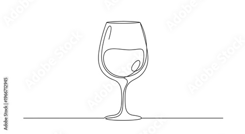 Minimalist Single Line Drawing of a Wine Glass with Red Wine