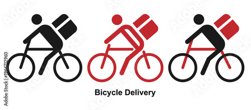デリバリー 出前 宅配 自転車で配達中のイラスト素材 ベクター ピクトグラム シンプル 白背景