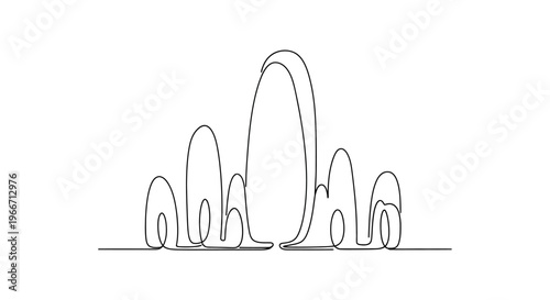 Minimalist continuous line drawing of a fountain with water splashing upwards