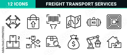 Logistics and Shipping Minimalist Monoline Icon Set, Geometric Line Art for Supply Chain Management and Freight Transport Utility.