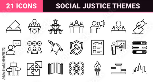 Democracy and Civil Rights Minimalist Monoline Geometric Line Art for Government, Election, and Social Justice Web Interfaces