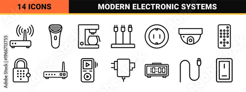 Consumer Electronics and Smart Technology Devices Minimalist Monoline Geometric Line Art for UI Design and Modern Interface Graphics