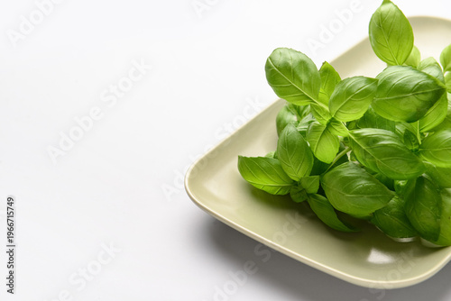 Plate with fresh green basi...