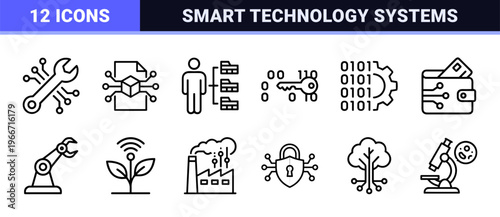 Digital Transformation and Smart Technology Minimalist Monoline Geometric Line Art For Enterprise Infrastructure and Data Systems